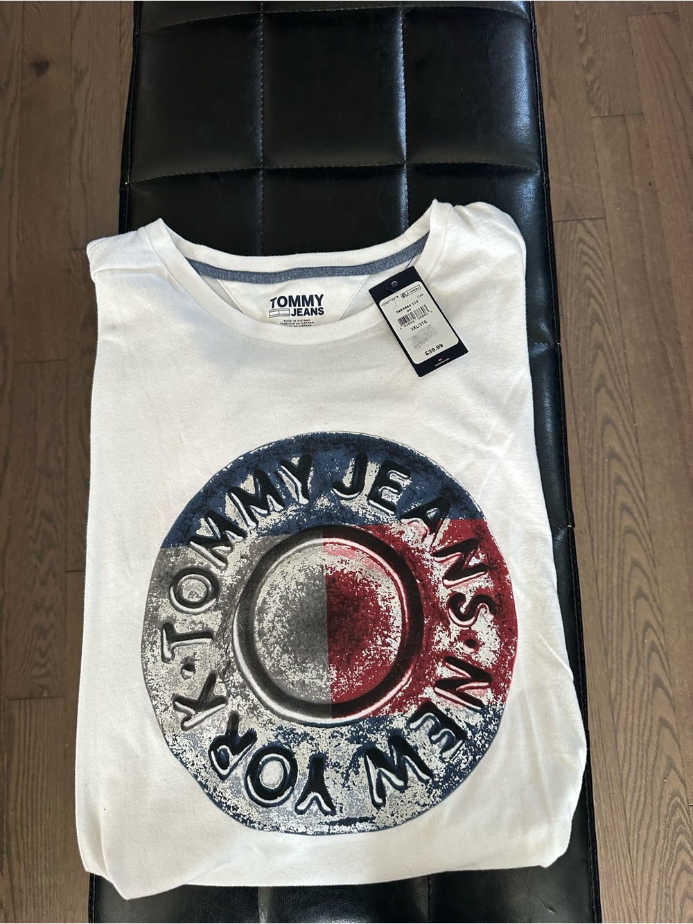Tommy Hilfiger White Short Sleeve Tee with Red & Blue Circular Graphic